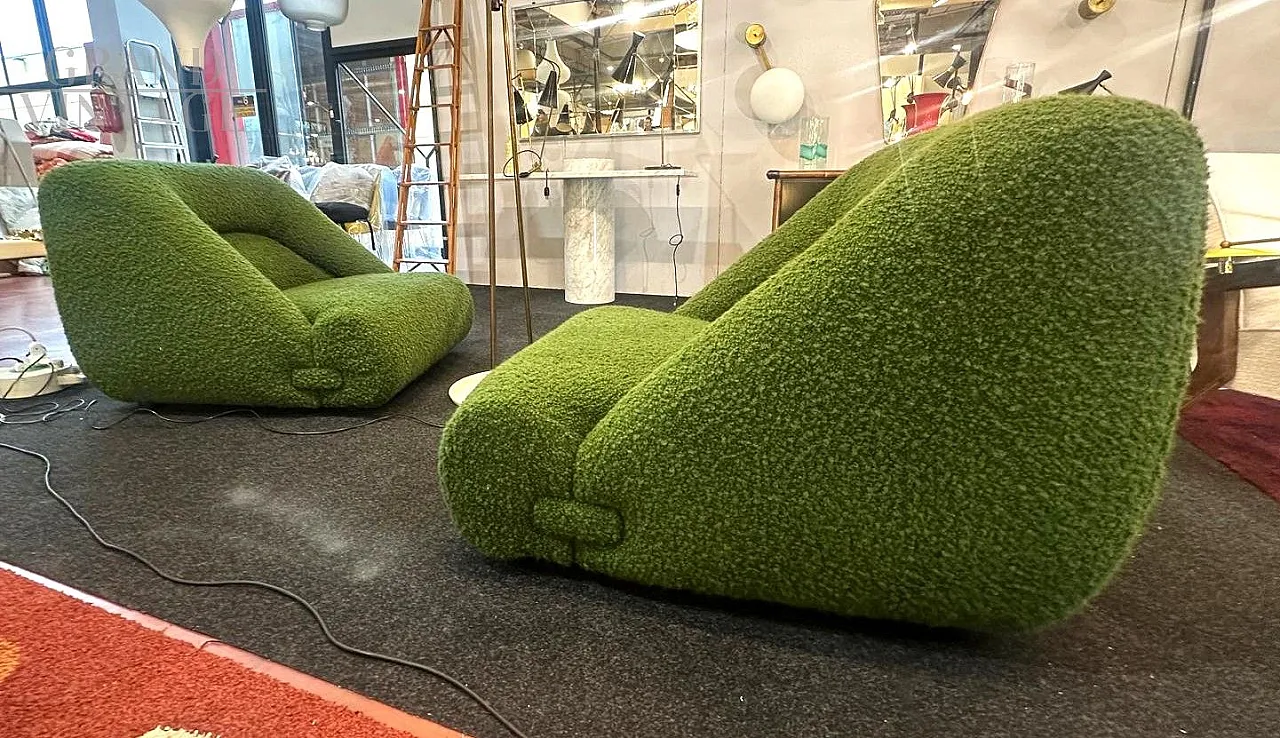 Pair of bouclé fabric armchairs by Jean Prévost, 1970s 2