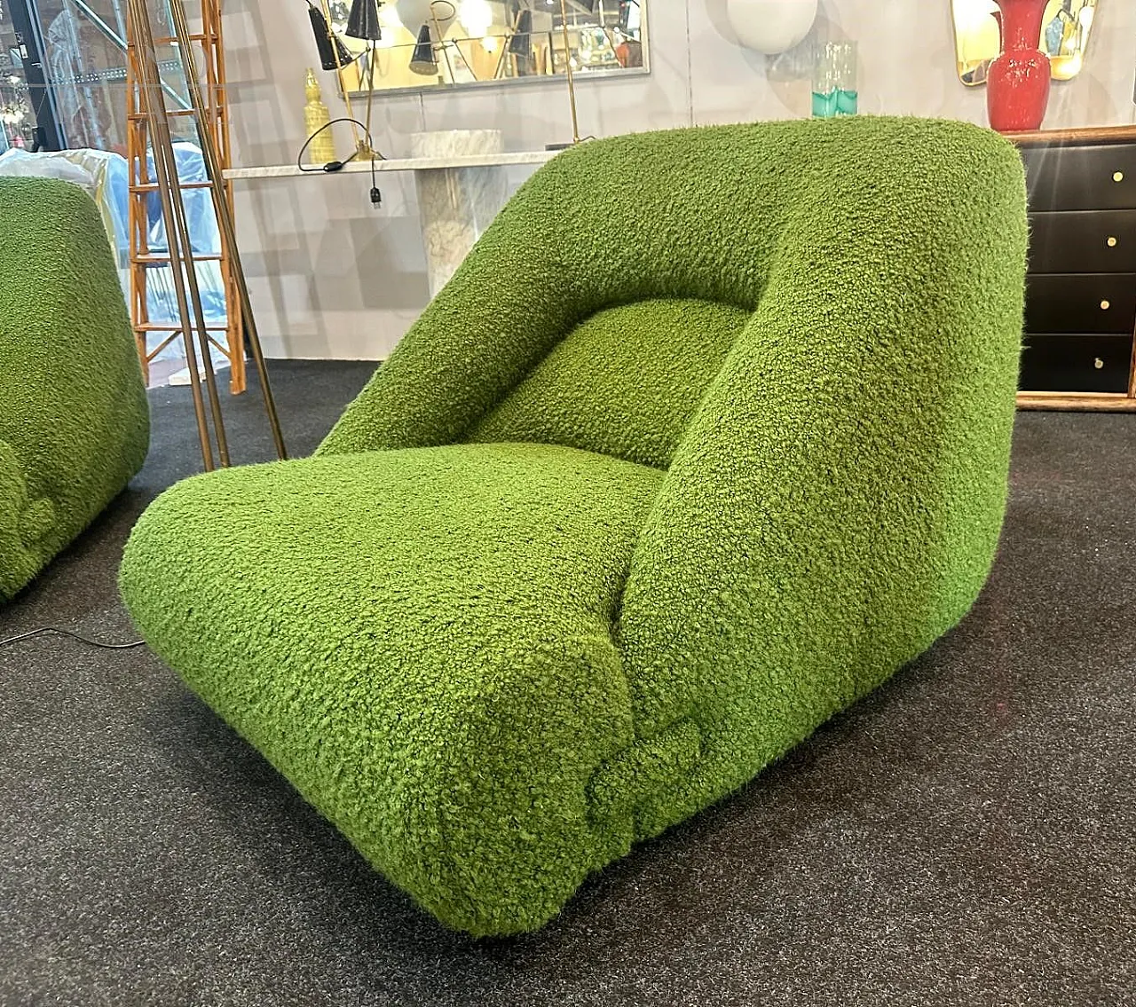 Pair of bouclé fabric armchairs by Jean Prévost, 1970s 3