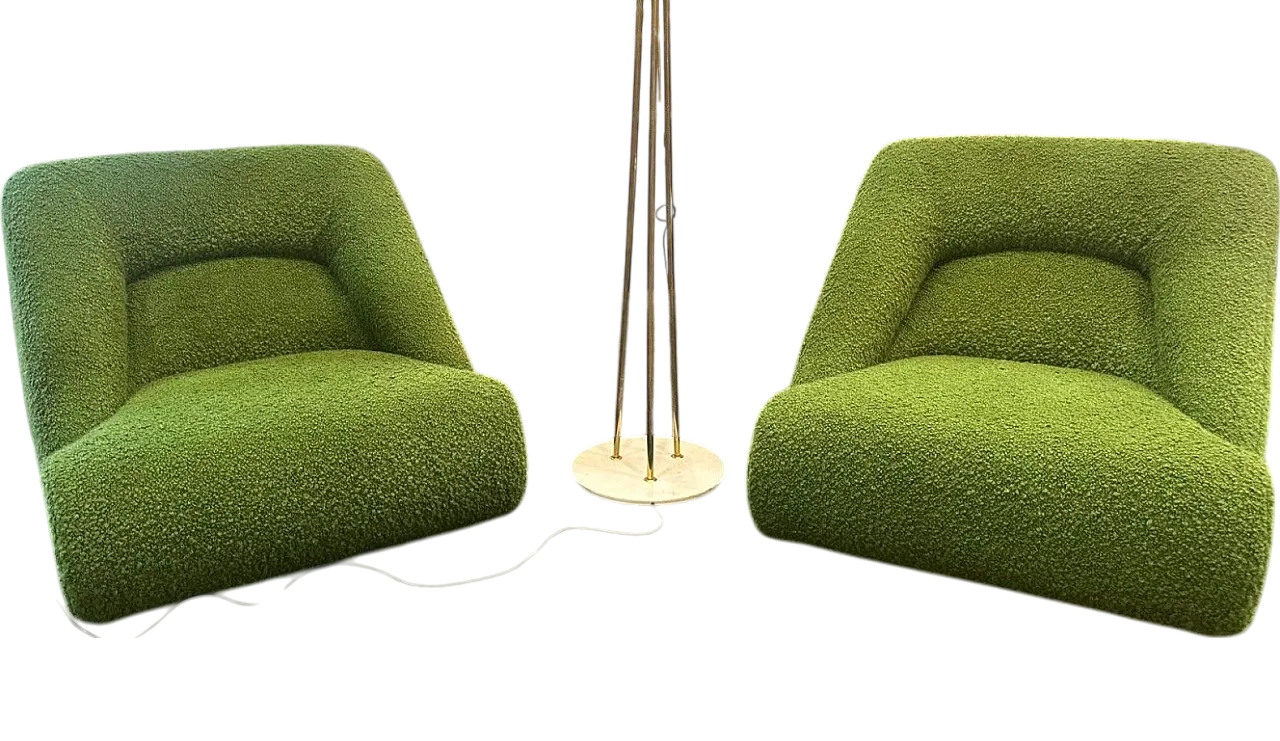 Pair of bouclé fabric armchairs by Jean Prévost, 1970s 4