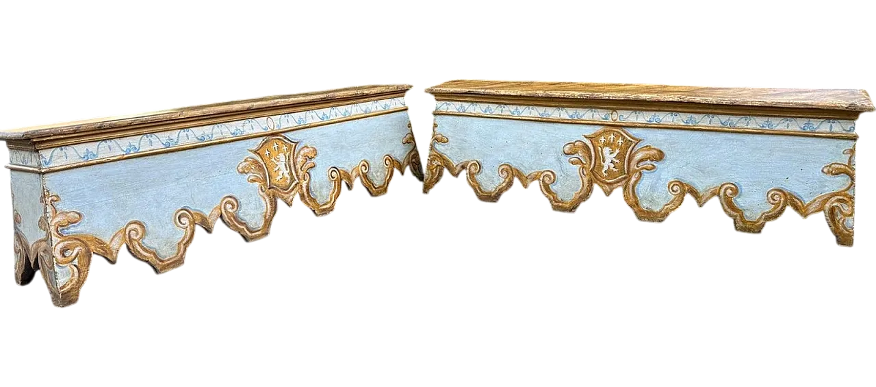 Pair of hand-painted Venetian Baroque benches, 18th century 7