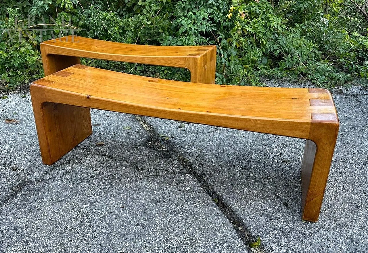 Pair of wooden benches by Giuseppe Rivadossi, 1970s 1