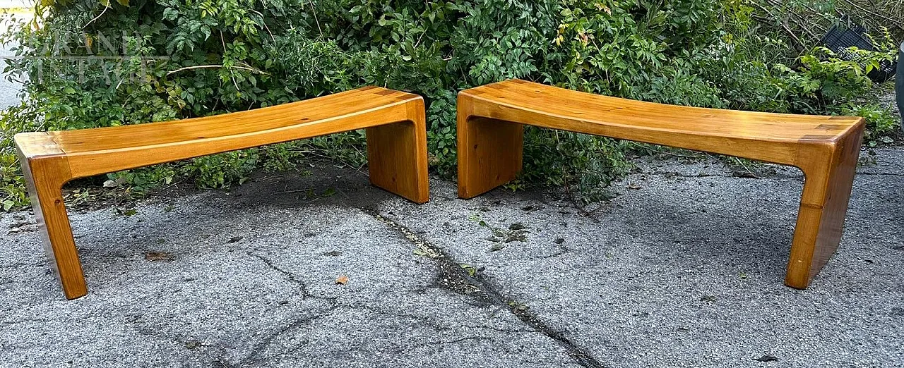 Pair of wooden benches by Giuseppe Rivadossi, 1970s 2