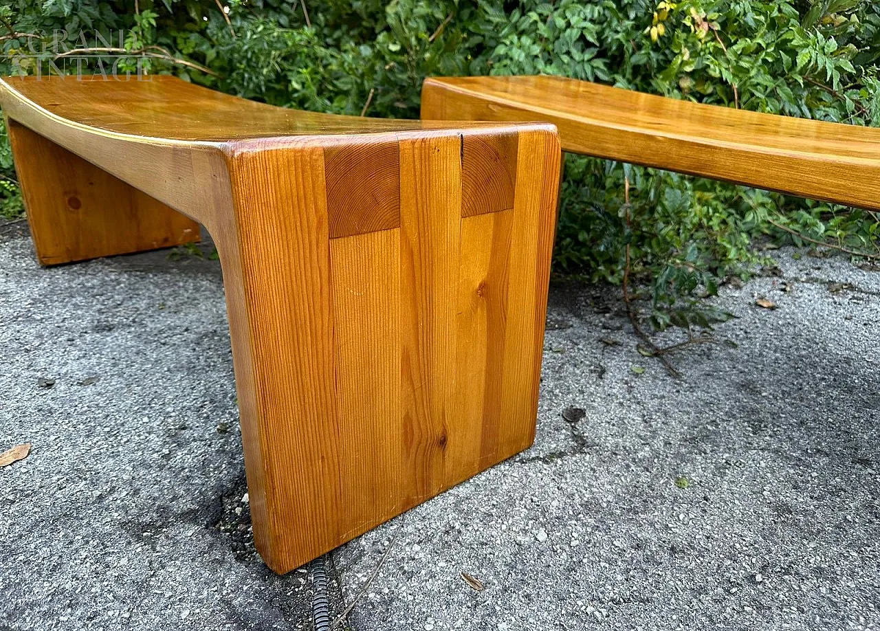 Pair of wooden benches by Giuseppe Rivadossi, 1970s 3