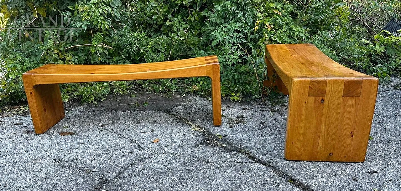 Pair of wooden benches by Giuseppe Rivadossi, 1970s 5