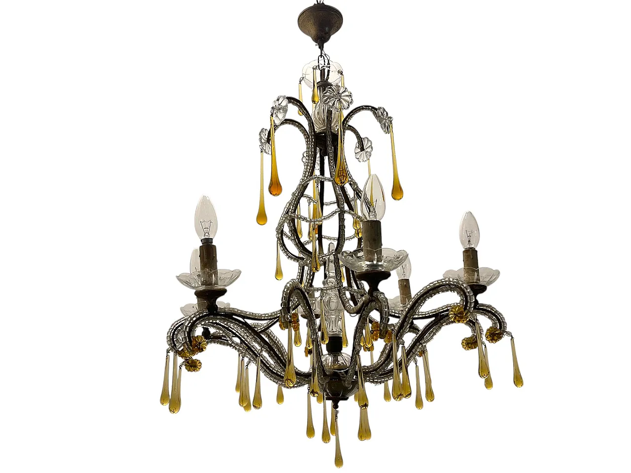 Crystal Beaded Murano Glass Drop Chandelier, 1950s 1