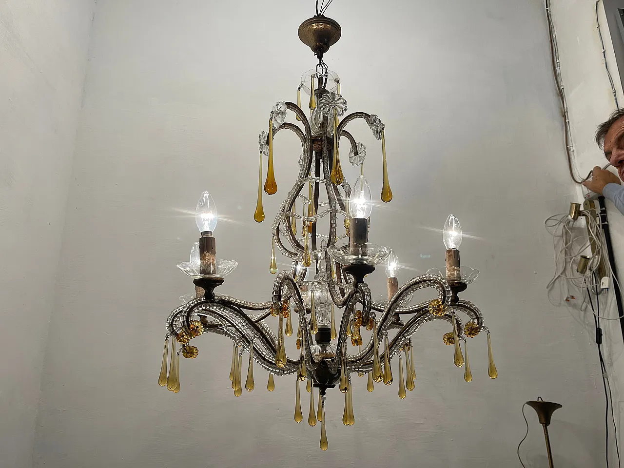 Crystal Beaded Murano Glass Drop Chandelier, 1950s 3