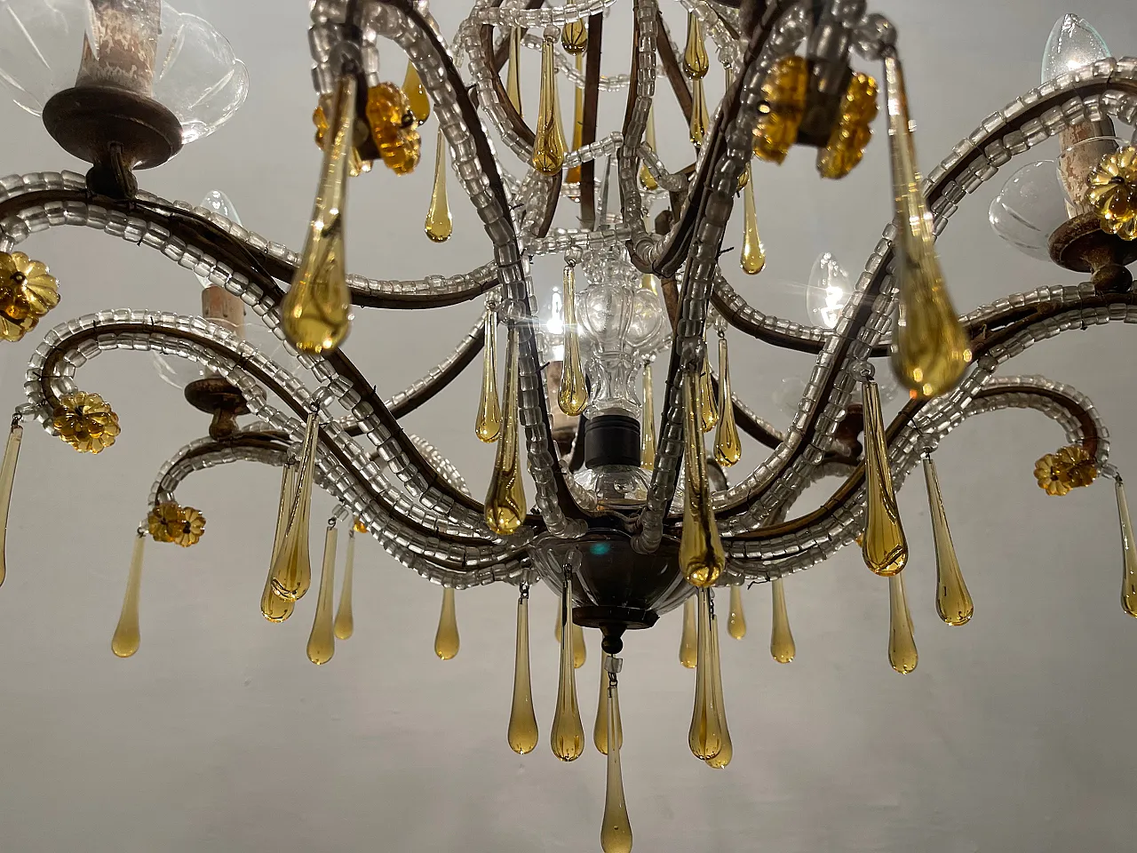 Crystal Beaded Murano Glass Drop Chandelier, 1950s 5