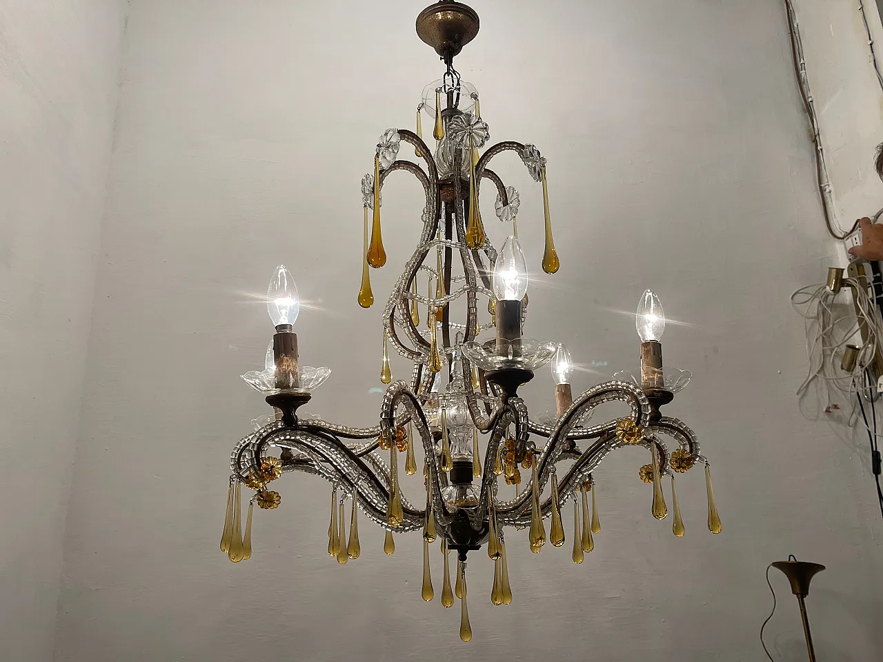 Crystal Beaded Murano Glass Drop Chandelier, 1950s 6