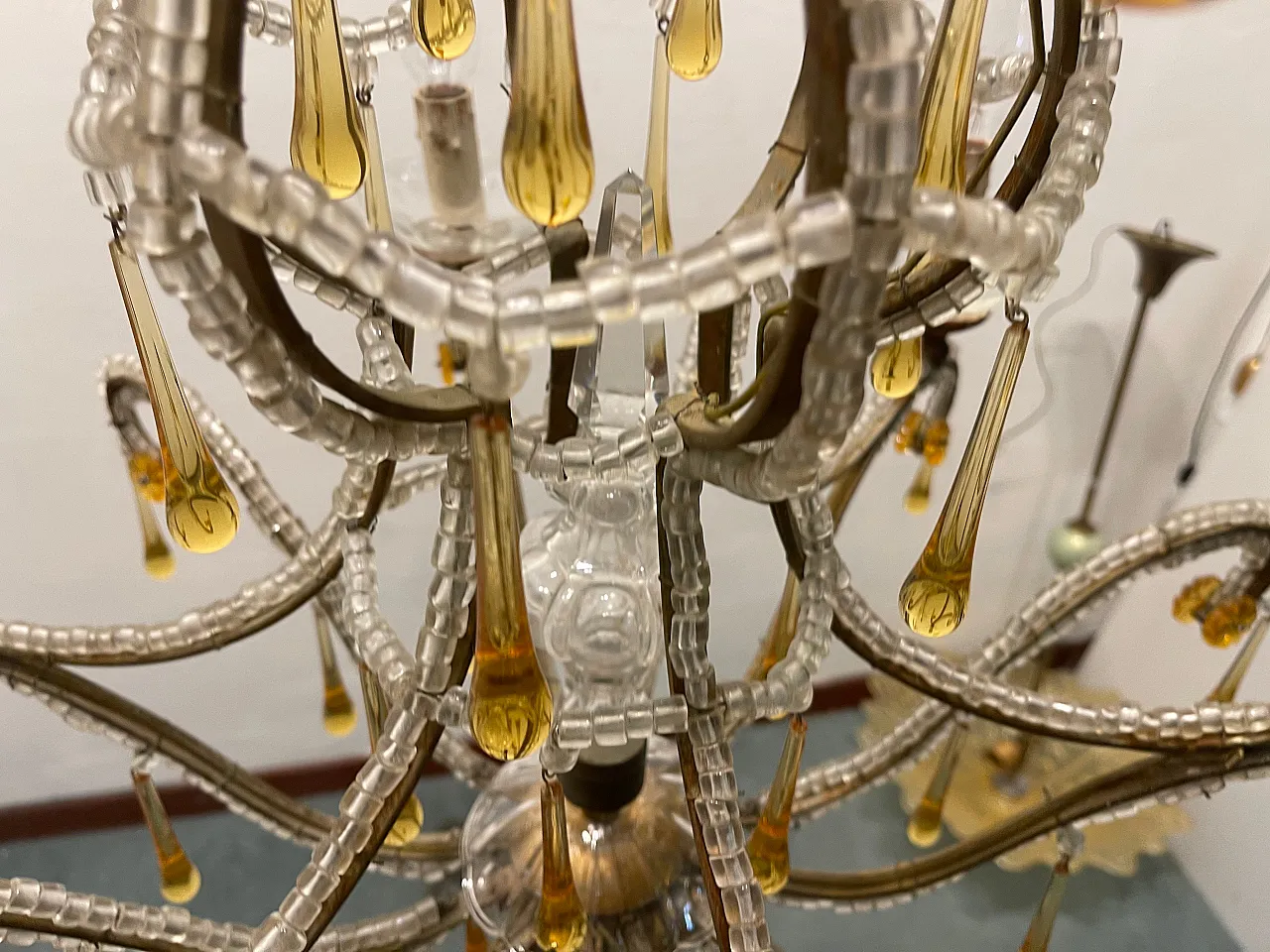 Crystal Beaded Murano Glass Drop Chandelier, 1950s 7