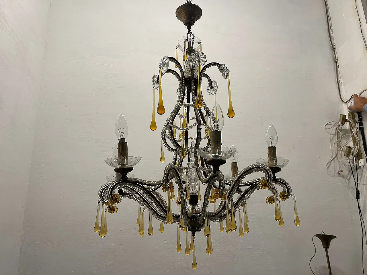 Crystal Beaded Murano Glass Drop Chandelier, 1950s 10