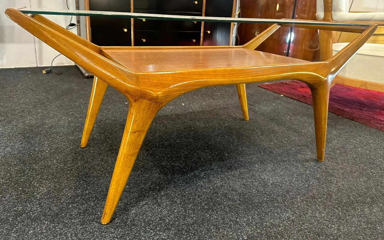 Tavolino rettangolare in legno e vetro di Carlo de Carli, anni '50 2