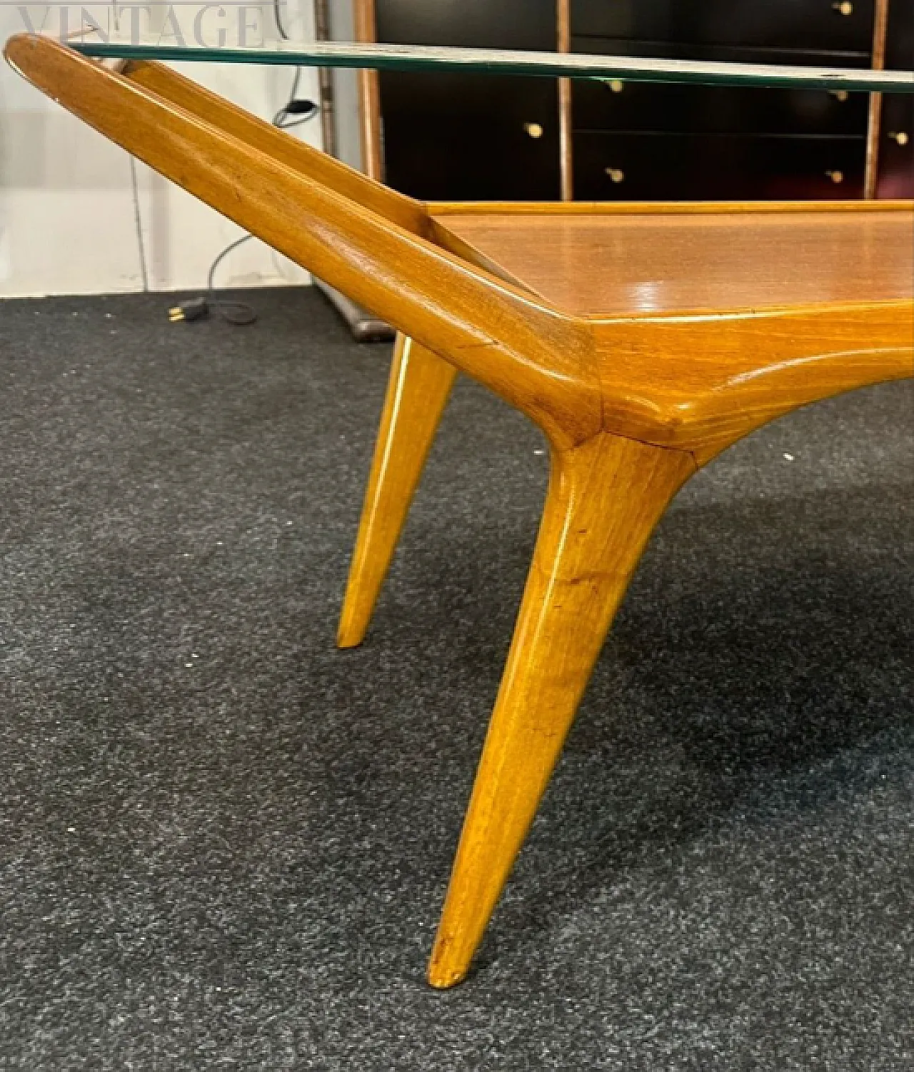 Tavolino rettangolare in legno e vetro di Carlo de Carli, anni '50 3