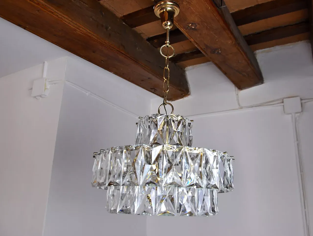 Kinkeldey metal and crystal chandelier, 1970s 2