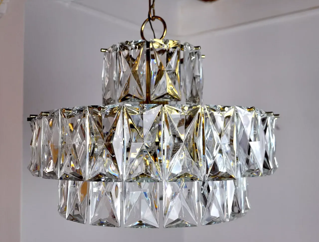 Kinkeldey metal and crystal chandelier, 1970s 4