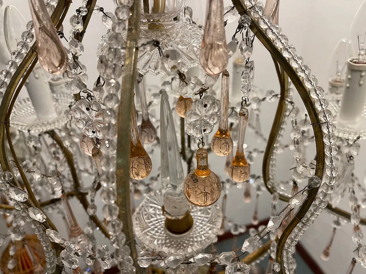 Large Pink Crystal Beaded Murano Glass Drop Chandelier, 1970s 8