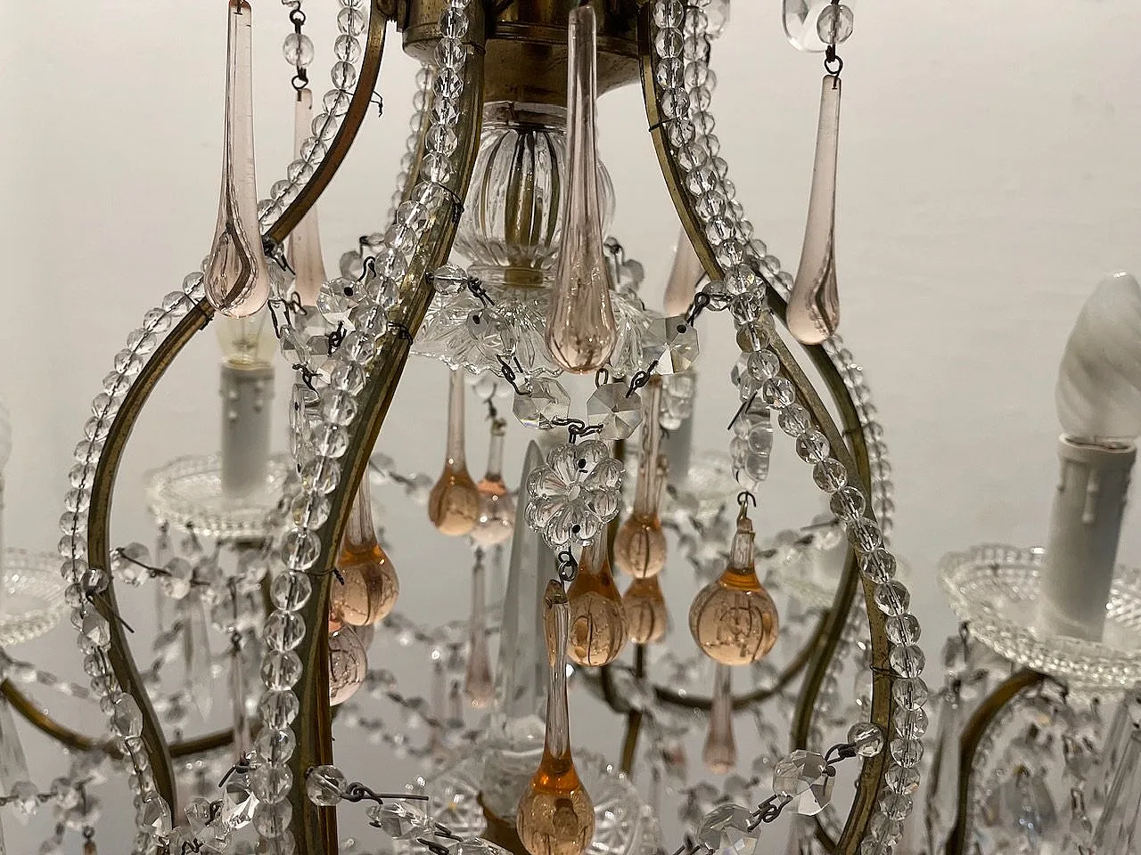 Large Pink Crystal Beaded Murano Glass Drop Chandelier, 1970s 10