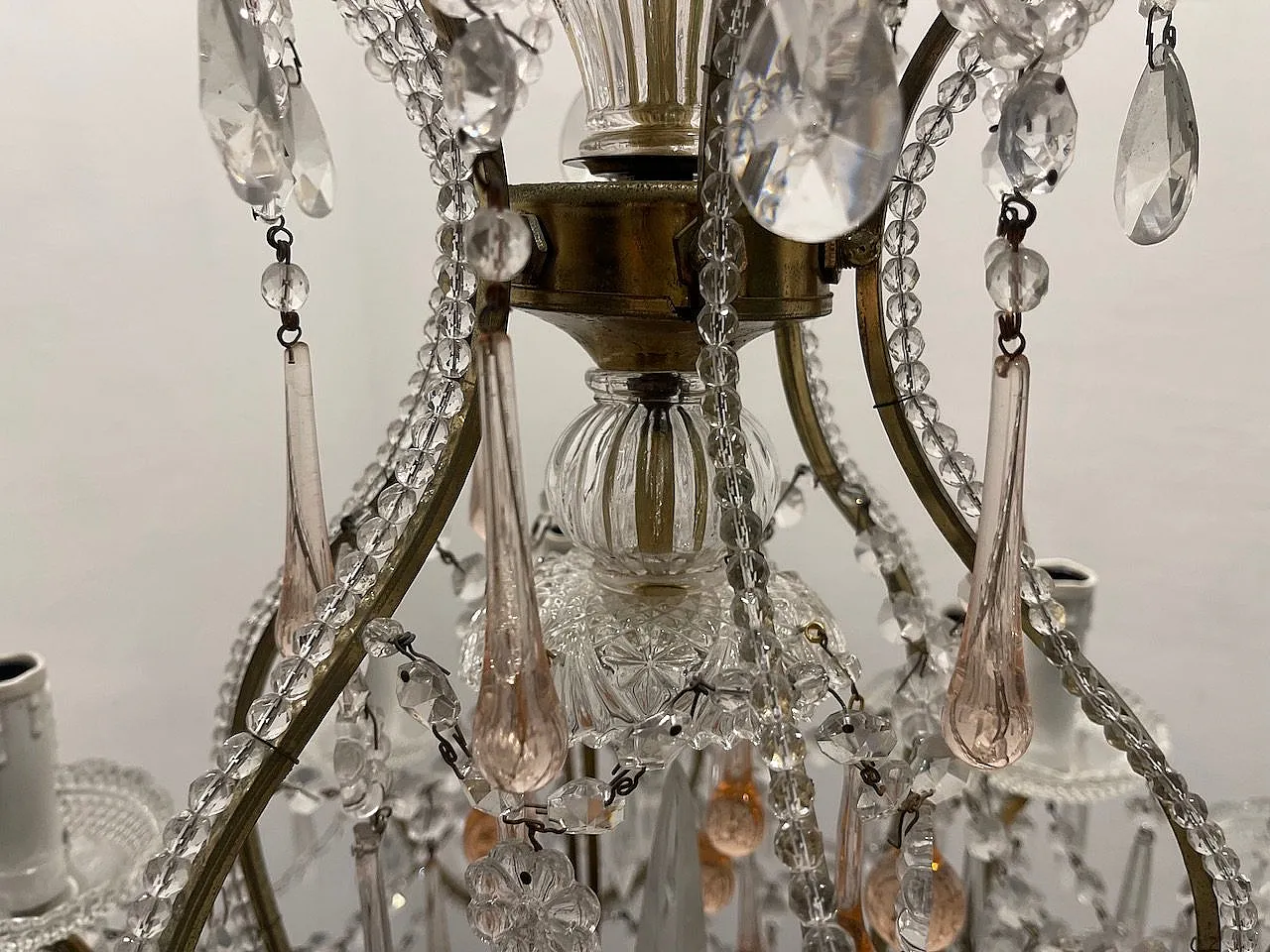 Large Pink Crystal Beaded Murano Glass Drop Chandelier, 1970s 15