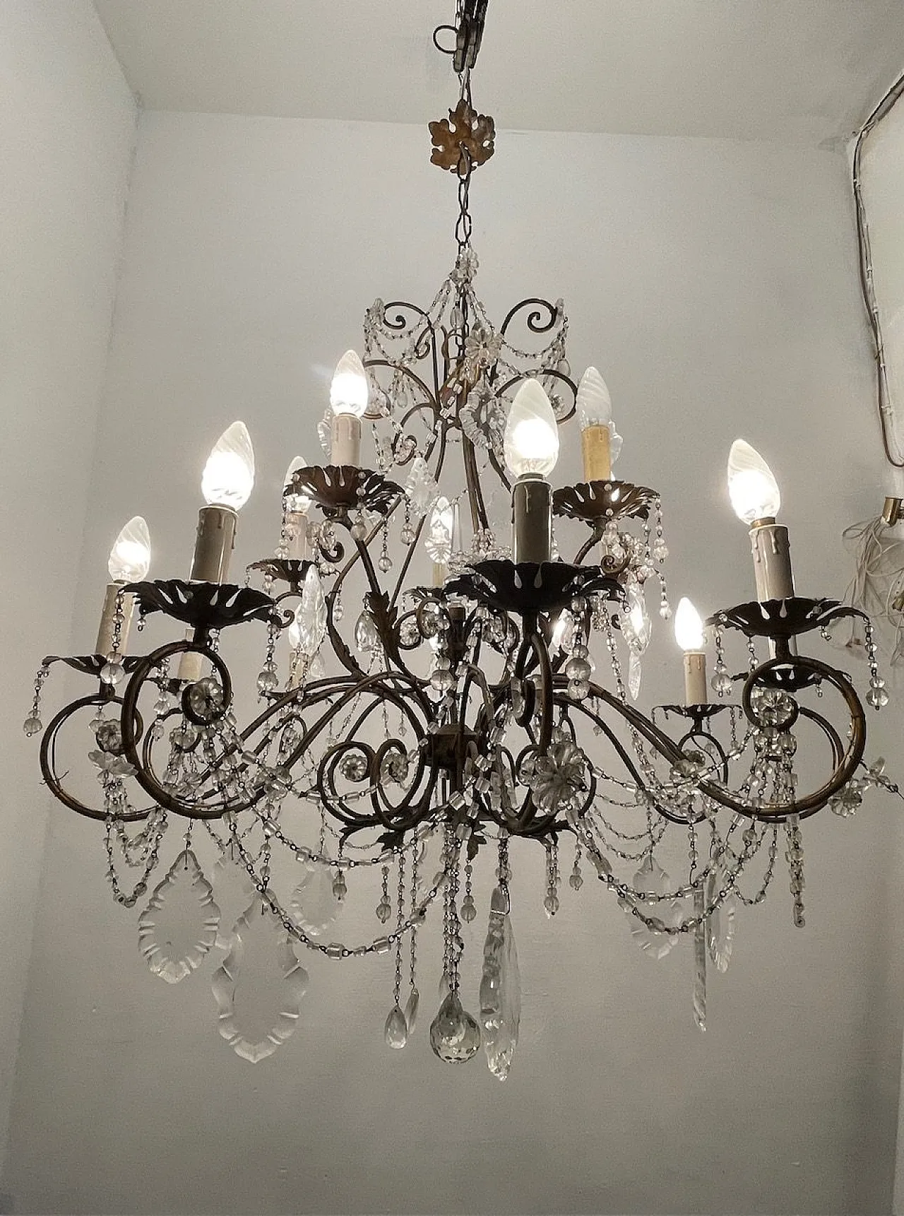 Large Macaroni Crystal Chandeliers, 1950s, Set of 2 3