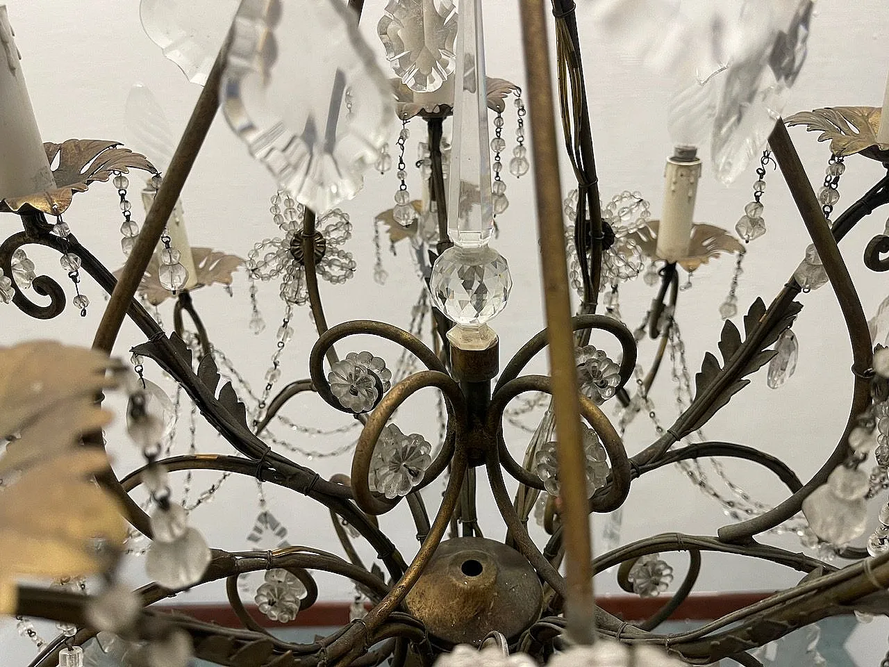 Large Macaroni Crystal Chandeliers, 1950s, Set of 2 5