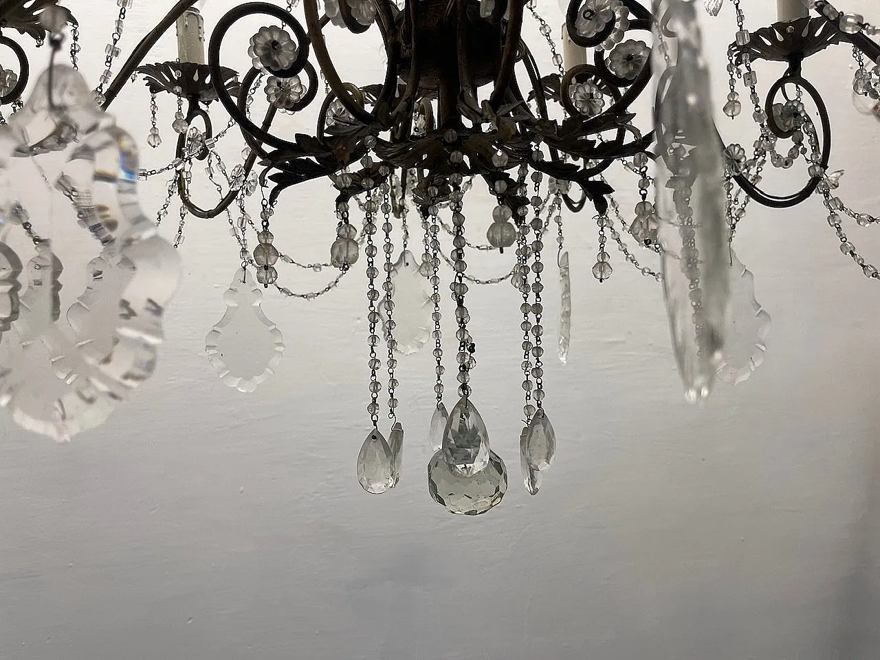 Large Macaroni Crystal Chandeliers, 1950s, Set of 2 16