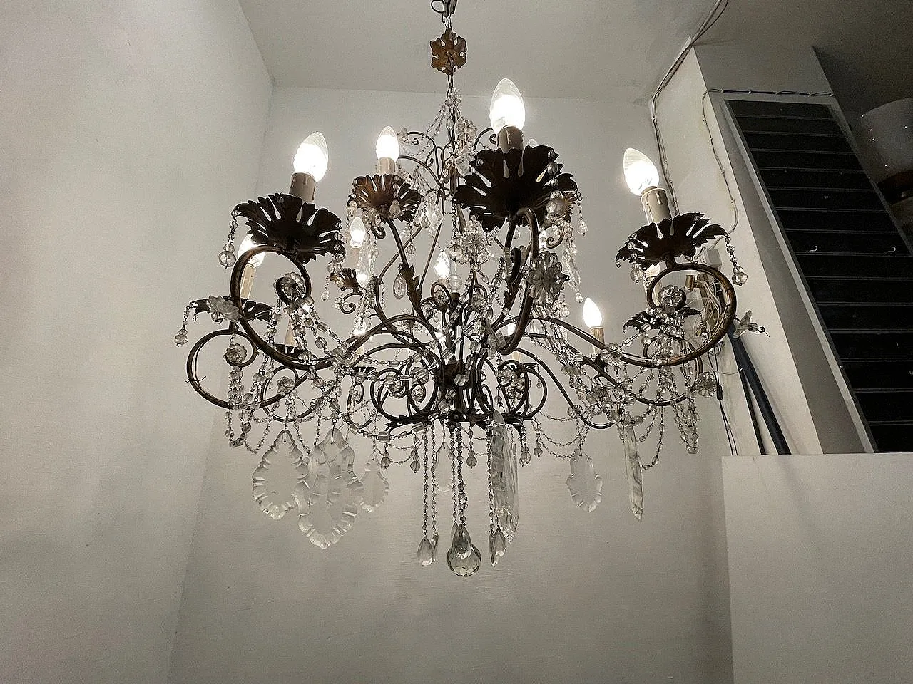 Large Macaroni Crystal Chandeliers, 1950s, Set of 2 18