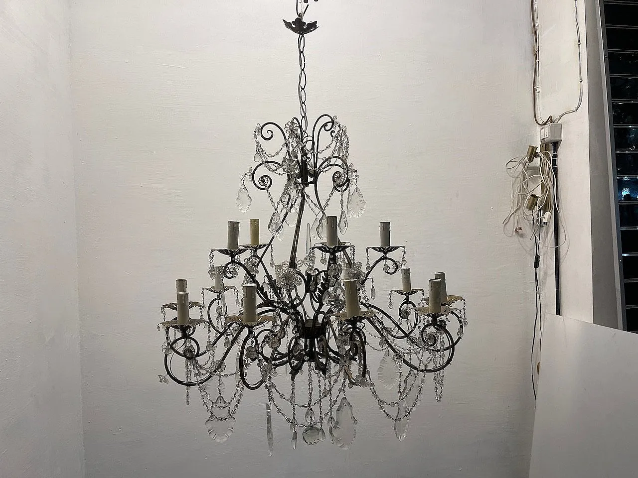 Large Macaroni Crystal Chandeliers, 1950s, Set of 2 19