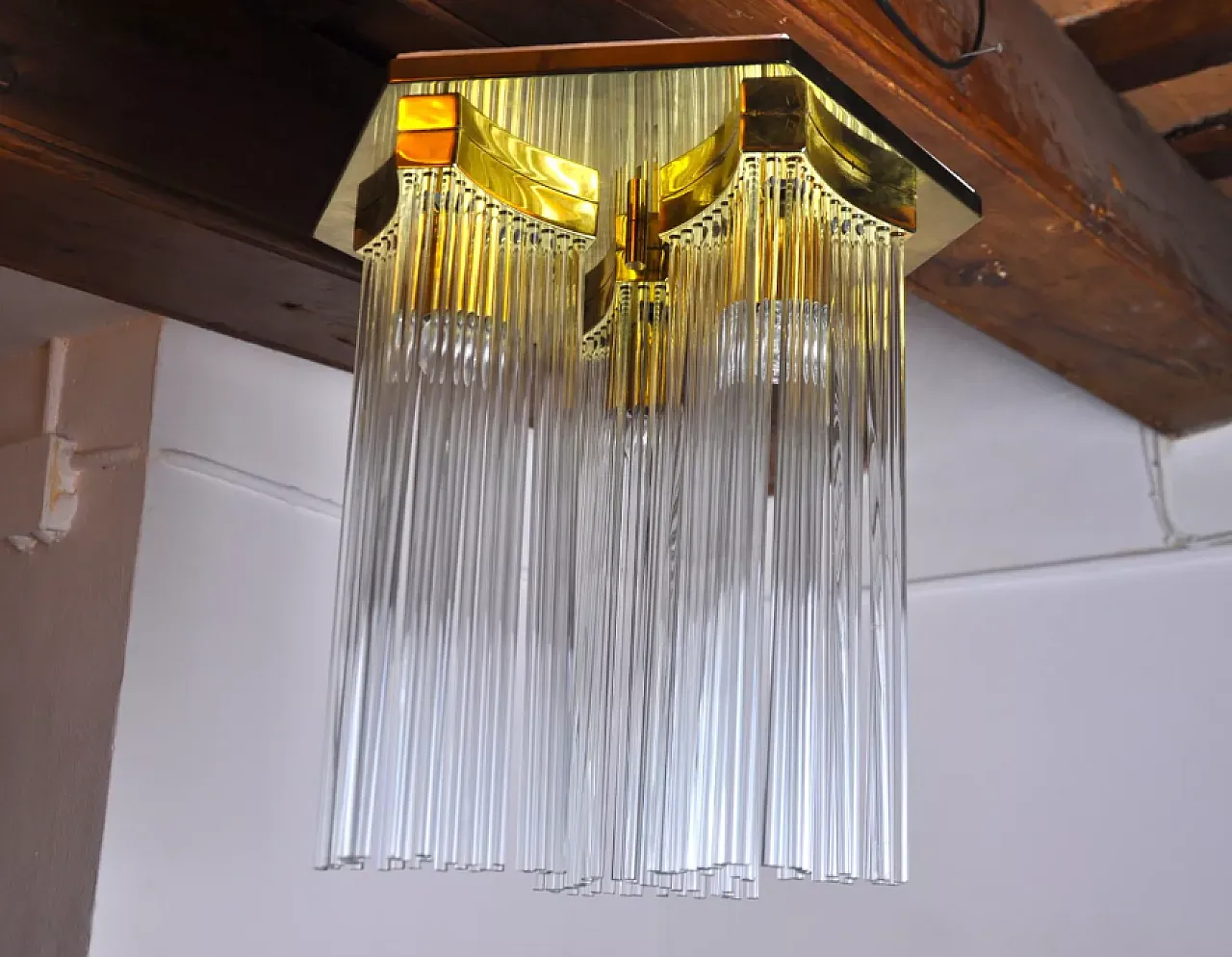 Murano glass and gilded metal ceiling lamp by Sciolari, 1970s 3