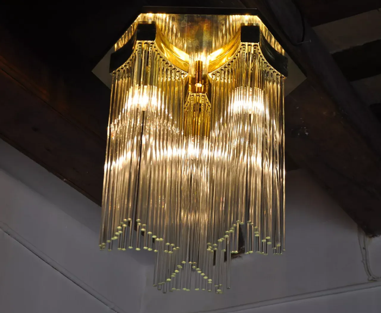 Murano glass and gilded metal ceiling lamp by Sciolari, 1970s 6