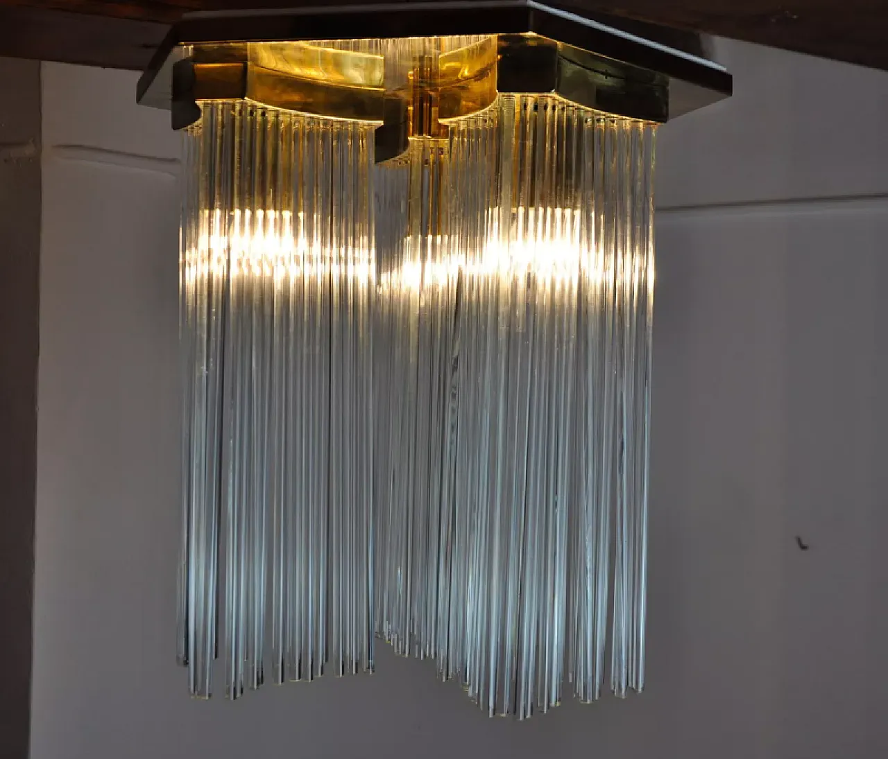 Murano glass and gilded metal ceiling lamp by Sciolari, 1970s 7