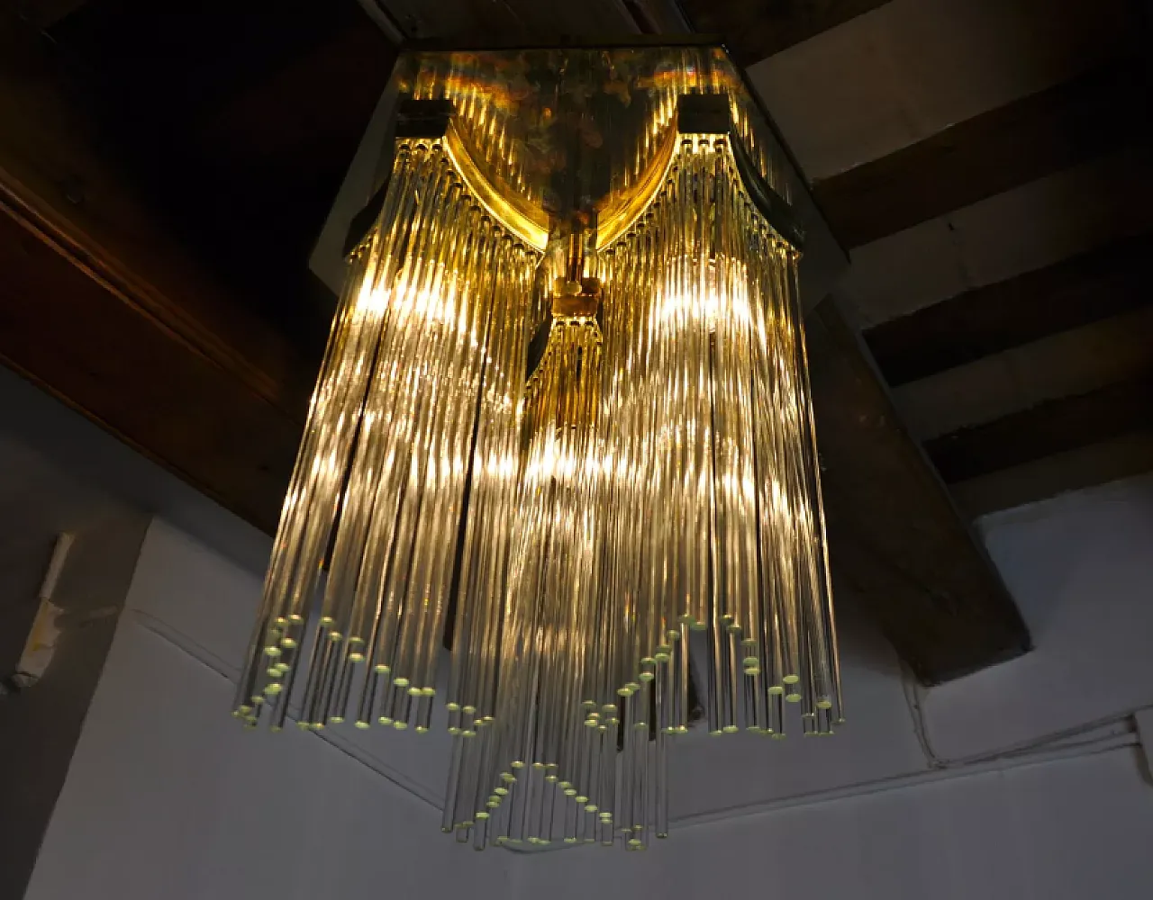 Murano glass and gilded metal ceiling lamp by Sciolari, 1970s 8