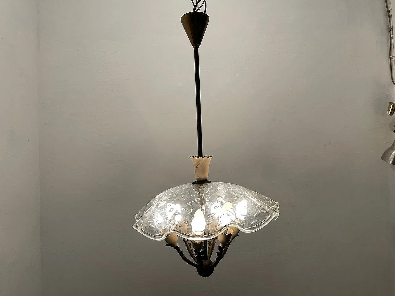 1950's Bronze Murano Glass Light Pendant 3