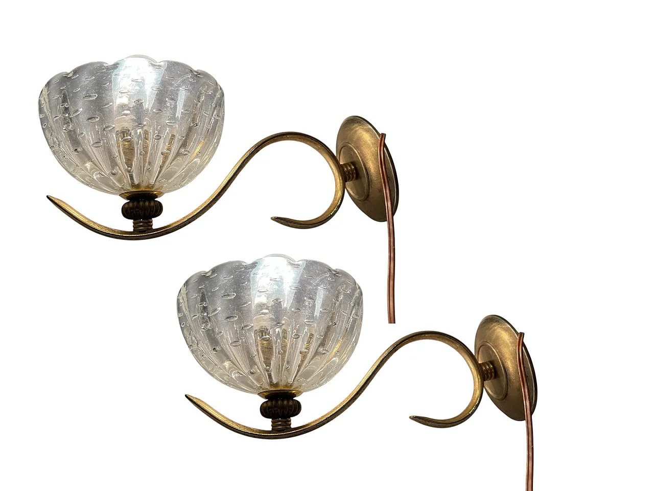 Murano Glass Pulegoso Brass sconces Set of 2 1