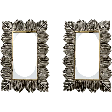 Pair of brass and Murano glass leaf mirrors, 1990s