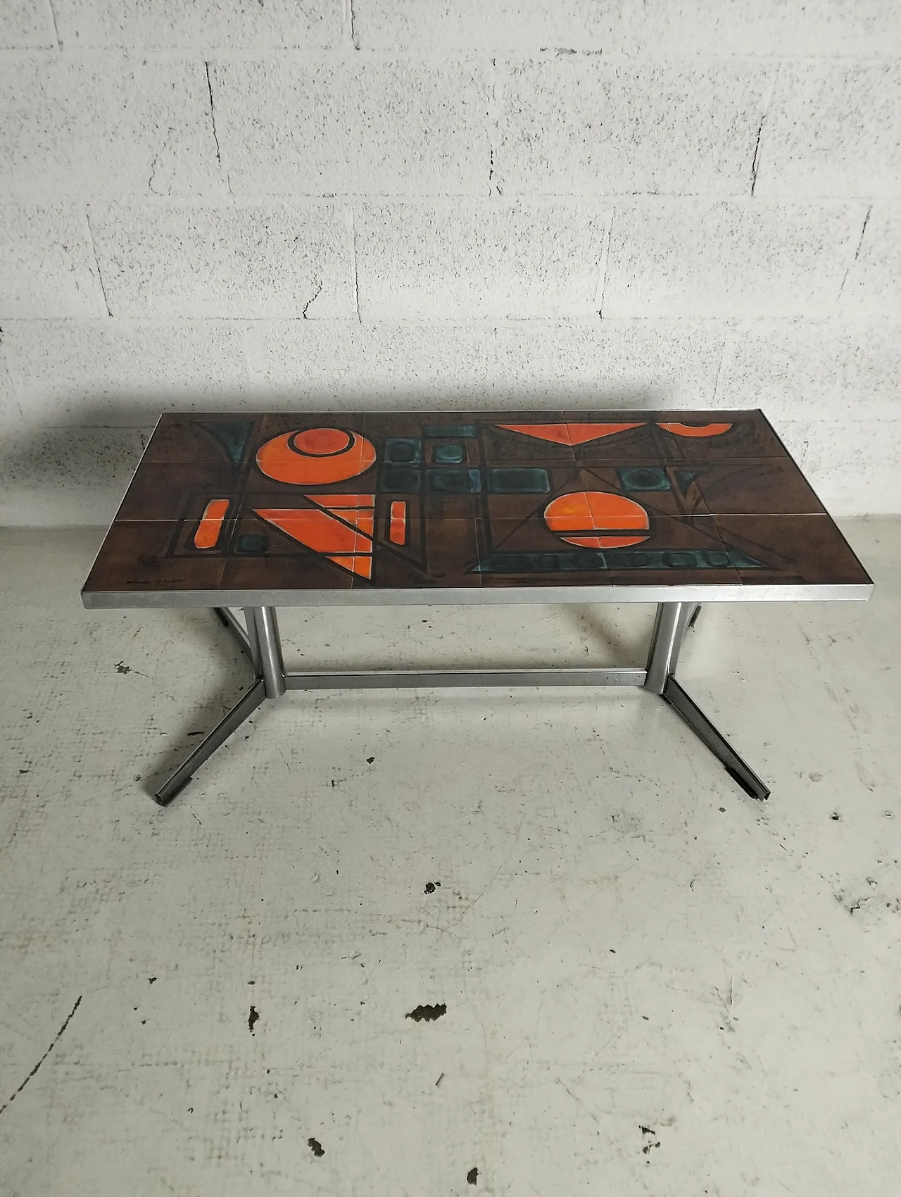 Vallauris La Grange, French metal and ceramic low table, 1960s 2