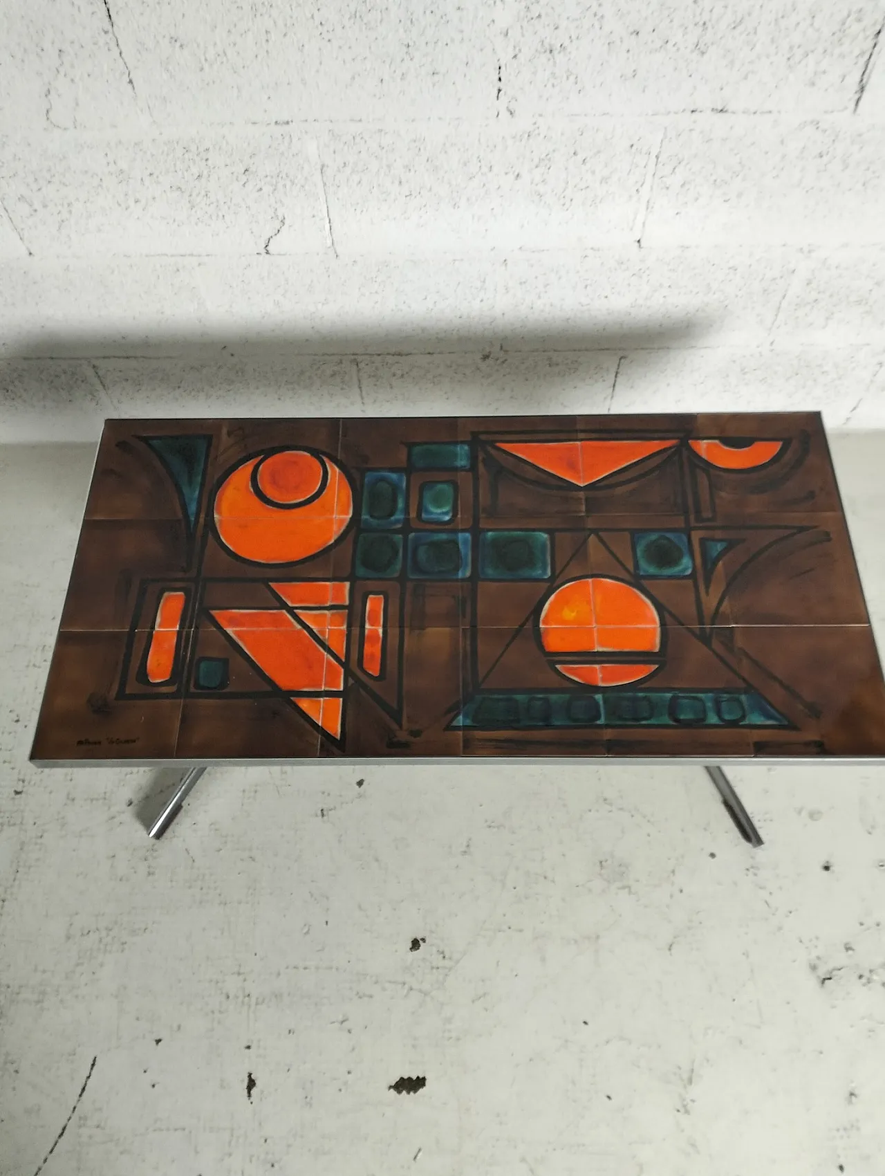 Vallauris La Grange, French metal and ceramic low table, 1960s 3