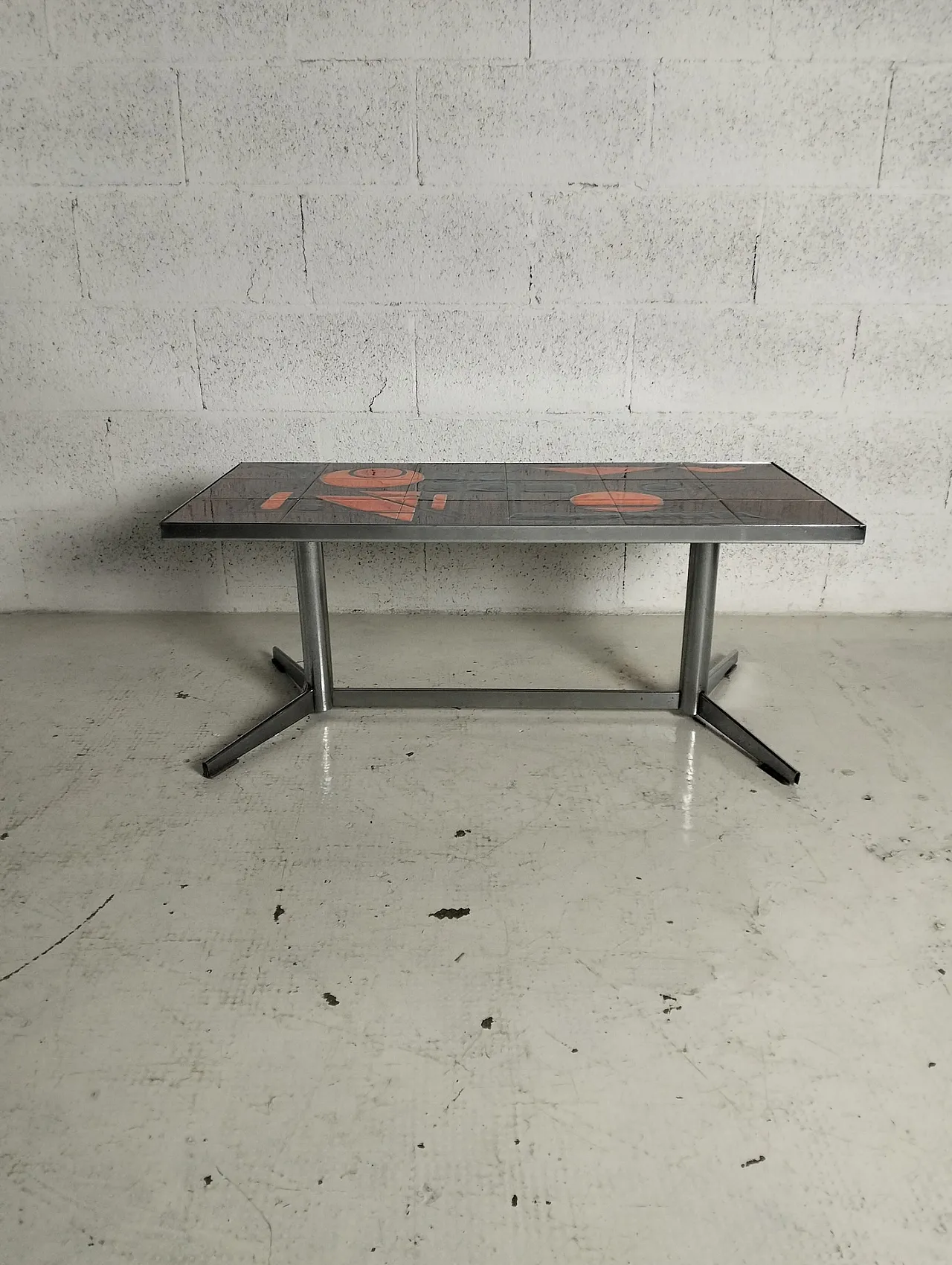 Vallauris La Grange, French metal and ceramic low table, 1960s 4