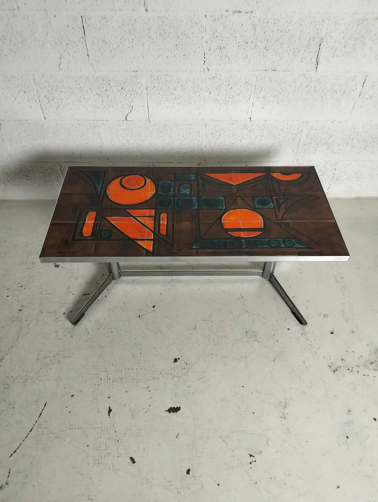 Vallauris La Grange, French metal and ceramic low table, 1960s 7