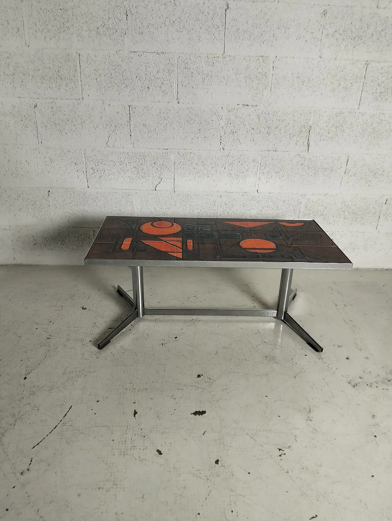 Vallauris La Grange, French metal and ceramic low table, 1960s 10