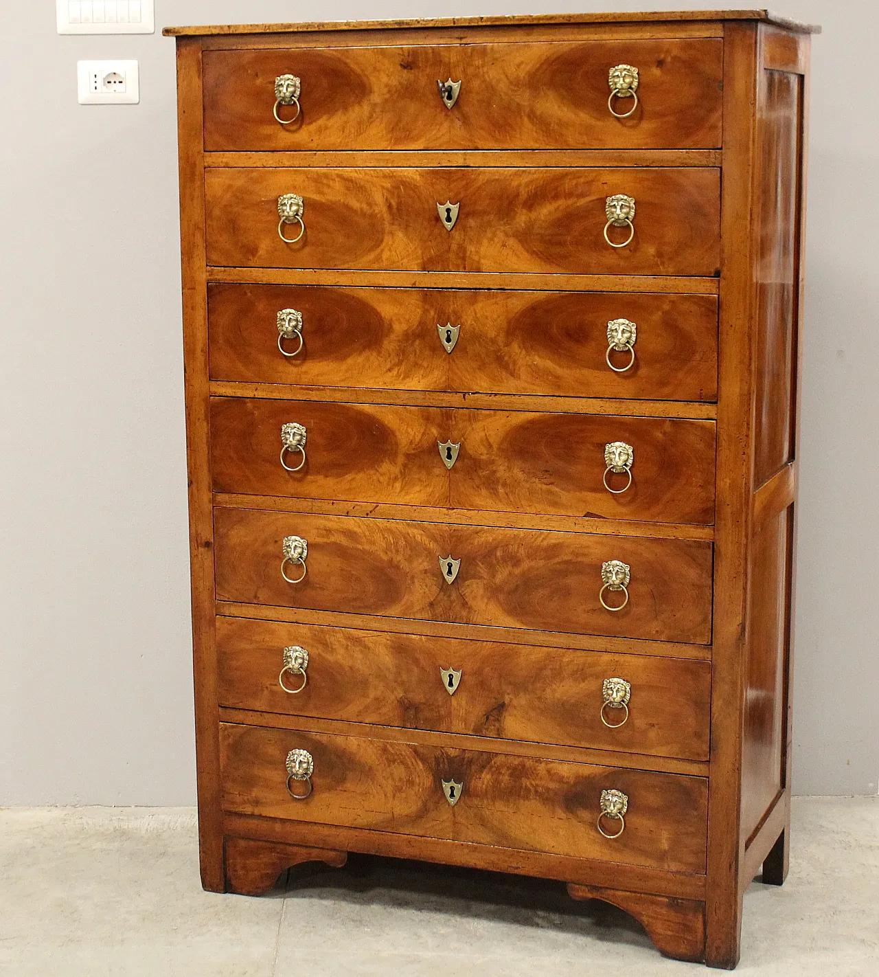 Impero chest with weekly drawers in solid walnut, 19th century 1