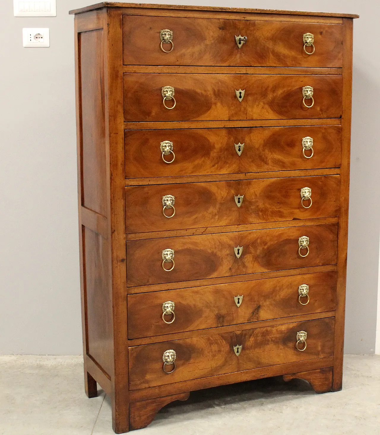 Impero chest with weekly drawers in solid walnut, 19th century 2