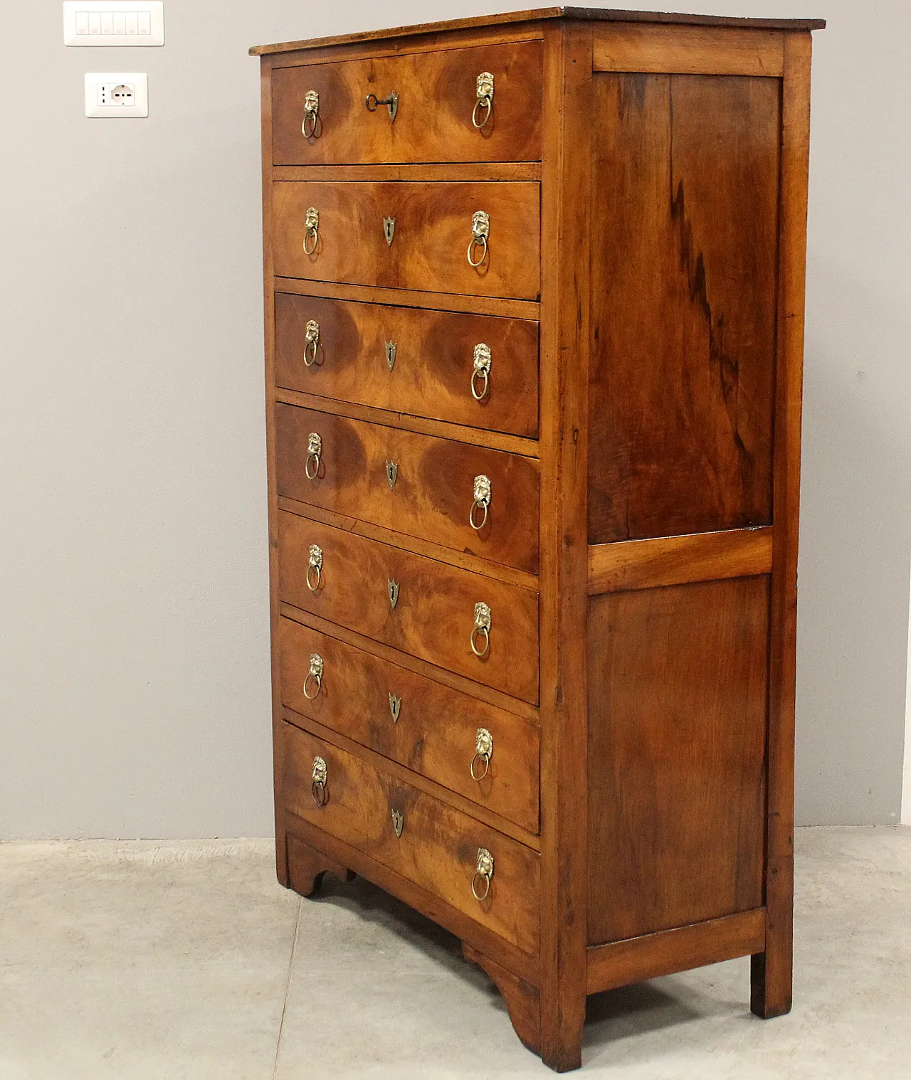 Impero chest with weekly drawers in solid walnut, 19th century 3