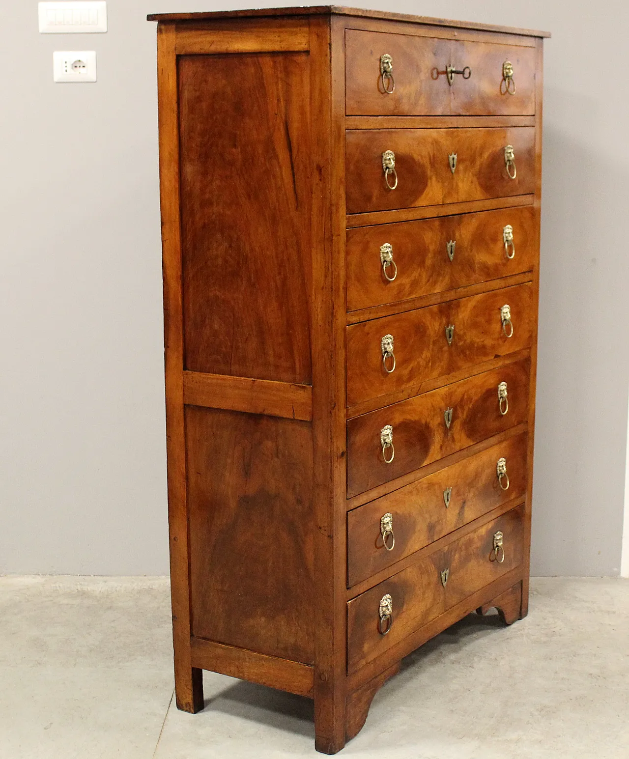 Impero chest with weekly drawers in solid walnut, 19th century 4