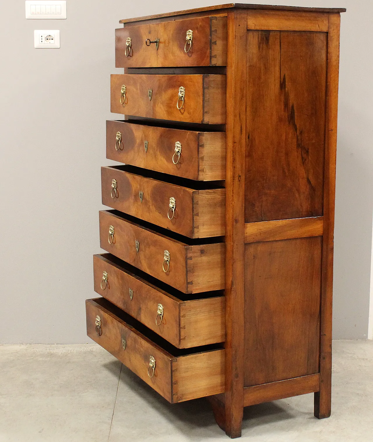 Impero chest with weekly drawers in solid walnut, 19th century 5