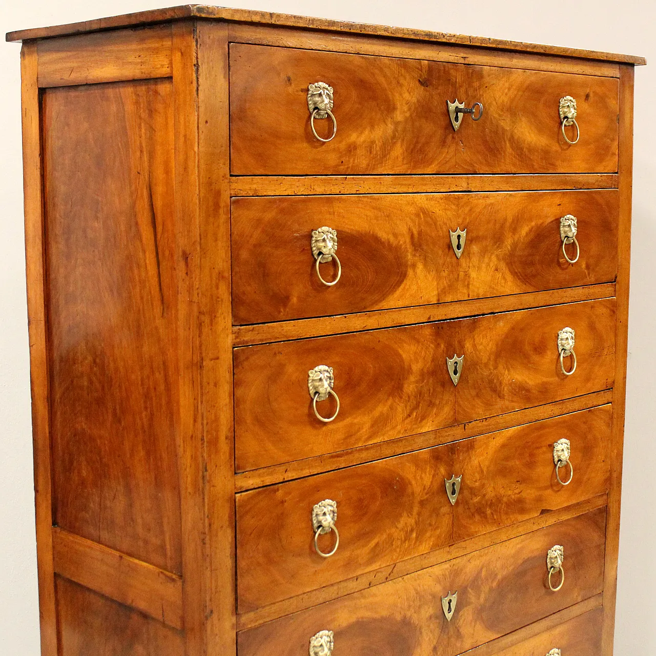 Impero chest with weekly drawers in solid walnut, 19th century 7