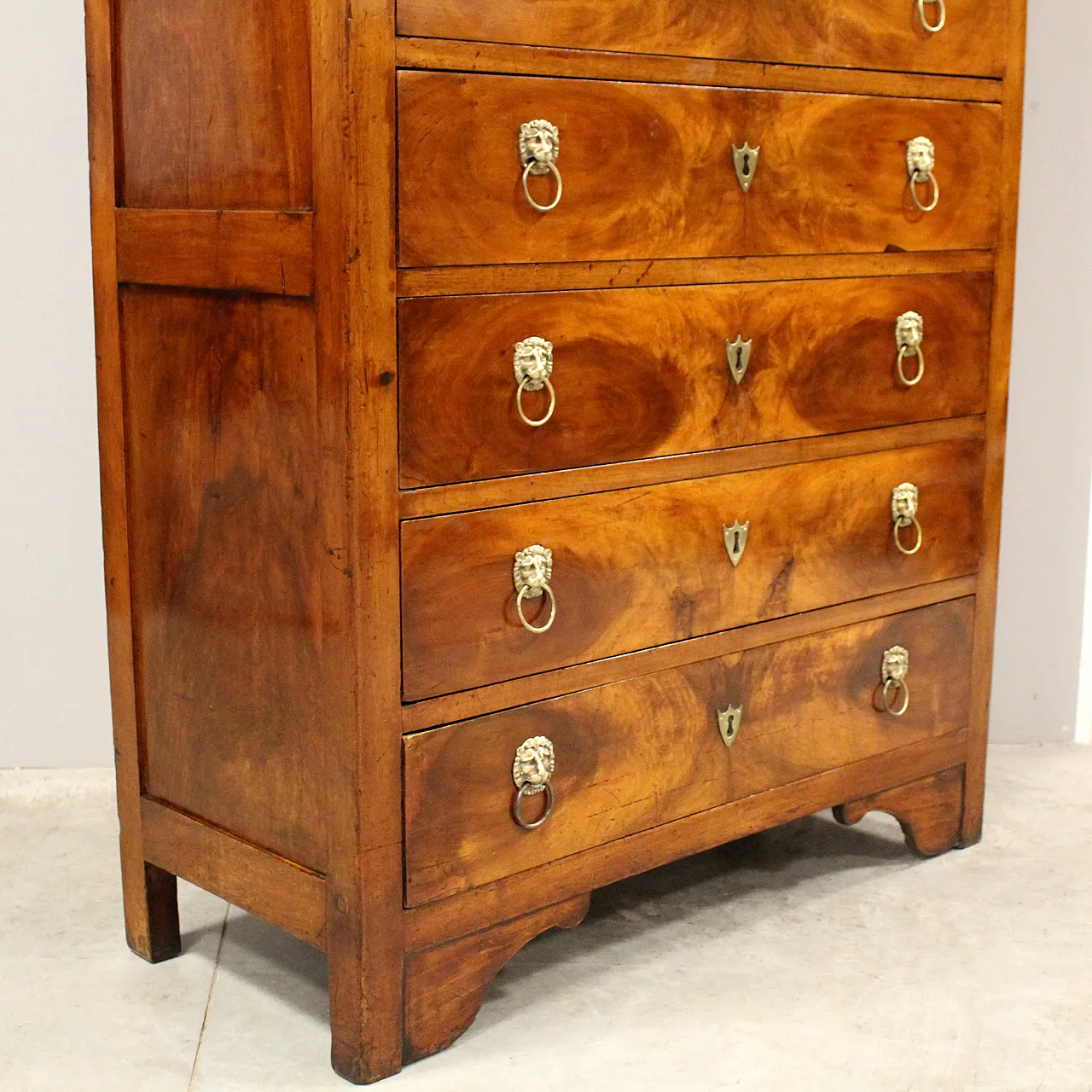 Impero chest with weekly drawers in solid walnut, 19th century 8