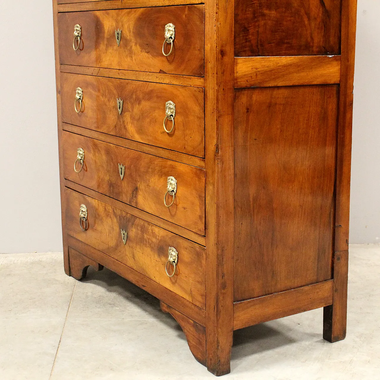 Impero chest with weekly drawers in solid walnut, 19th century 9