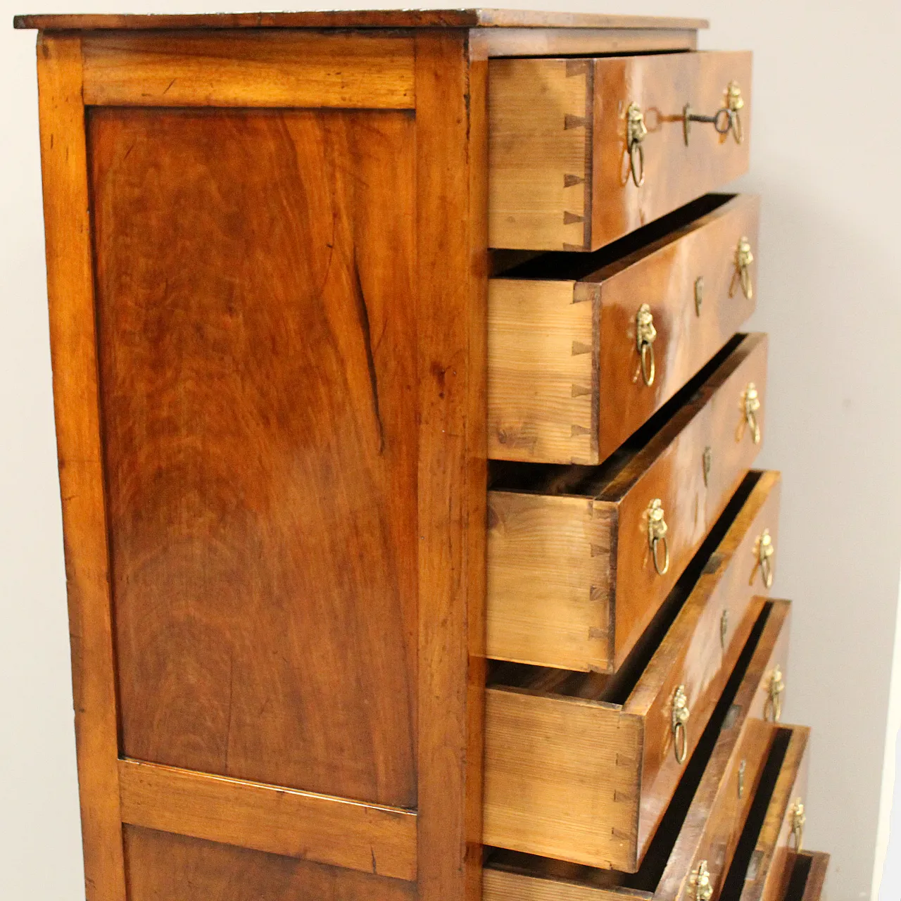 Impero chest with weekly drawers in solid walnut, 19th century 10