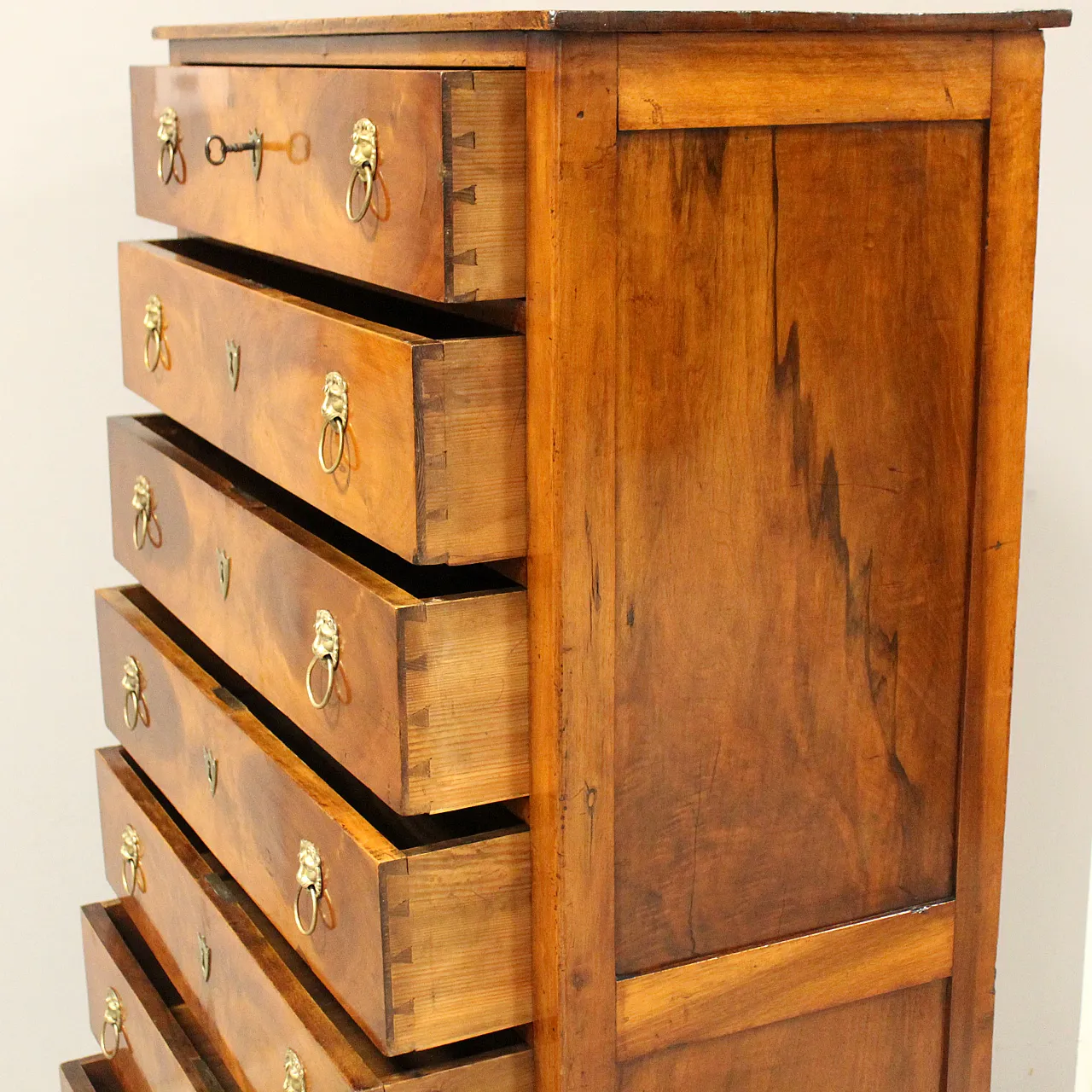 Impero chest with weekly drawers in solid walnut, 19th century 11