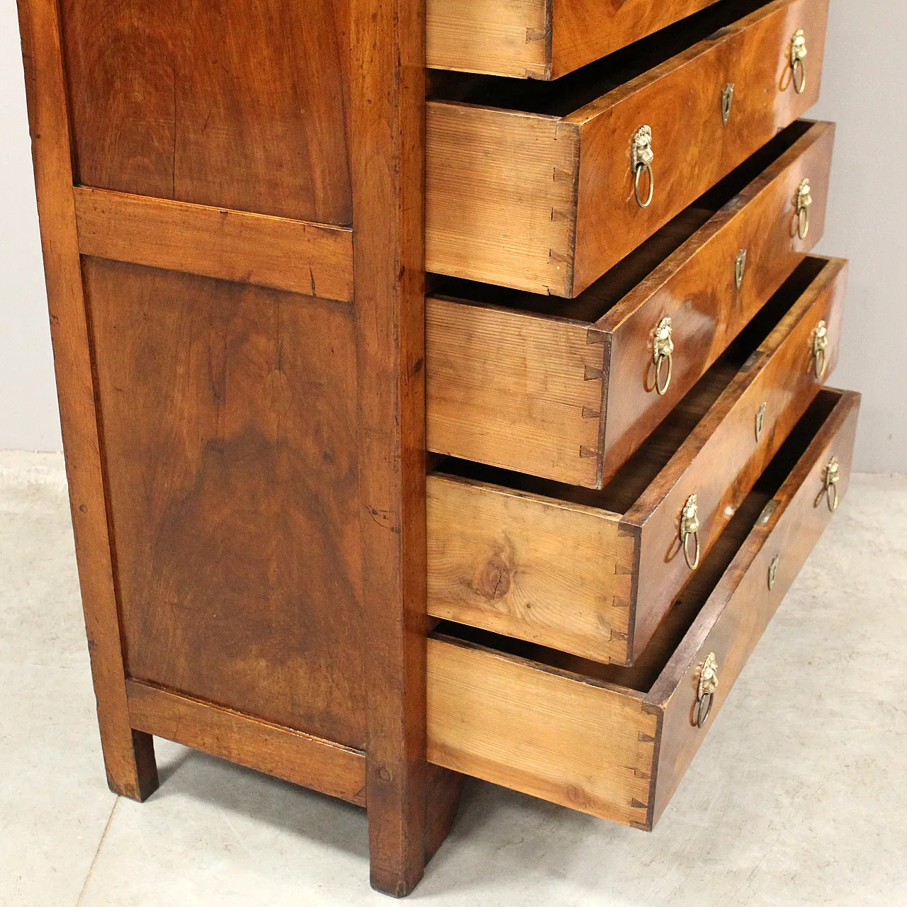 Impero chest with weekly drawers in solid walnut, 19th century 12