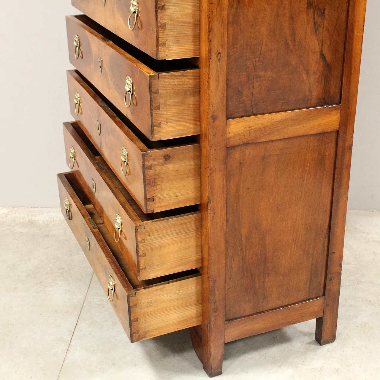 Impero chest with weekly drawers in solid walnut, 19th century 13